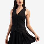 Black pleated vest dress