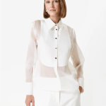 Studio organza silk avon shirt with pleated plastron